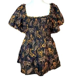 Umgee Black and Gold Tiger Print Peplum Blouse